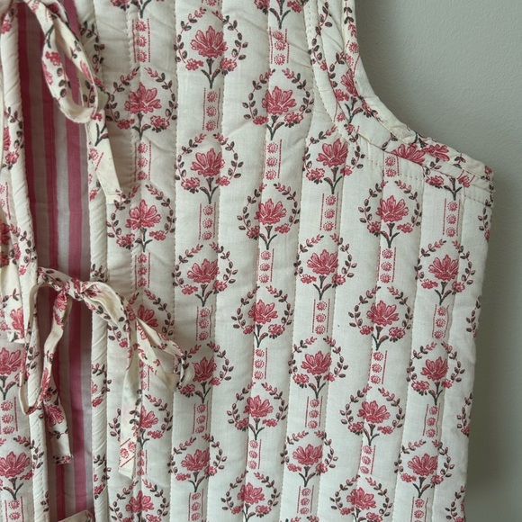 Japna Pink and Cream Floral Vest with Ties - Picture 3 of 4